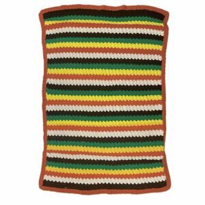 Vintage Crochet Blanket   50” x 72" Orange Yellow Green White Brown